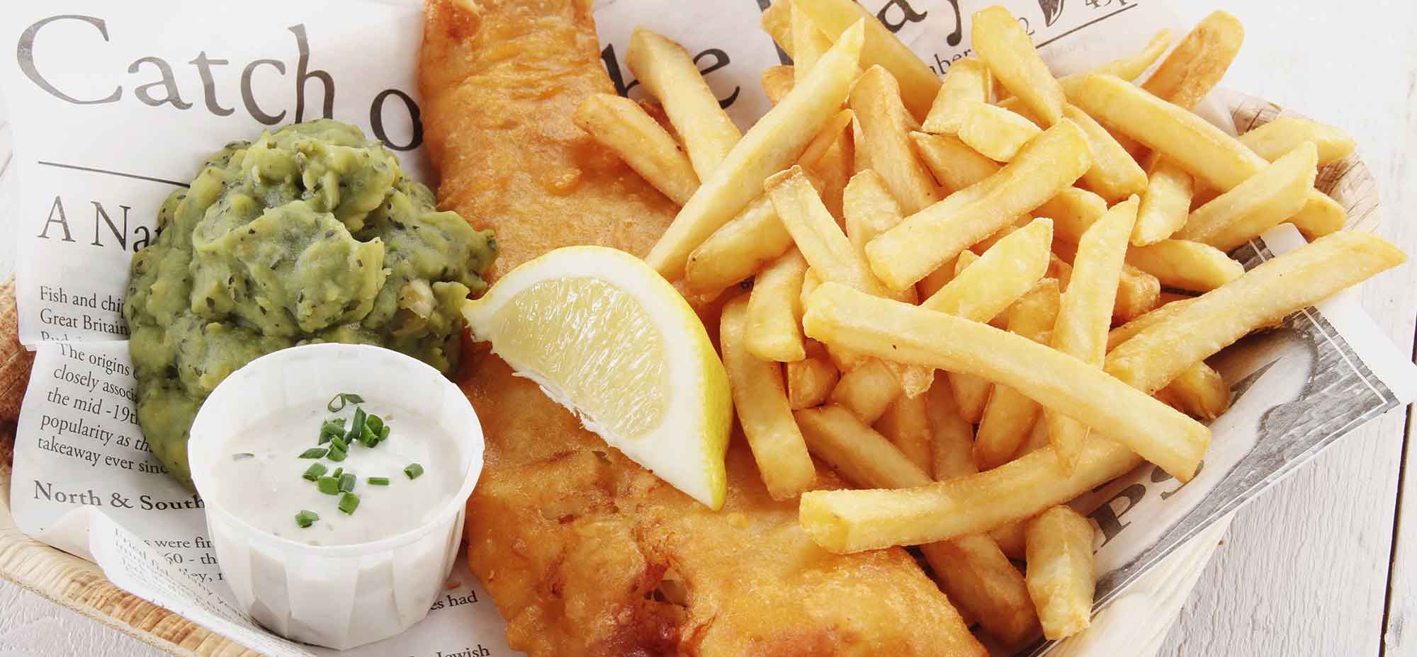 Photo shows perfectly deep fried fish and chips